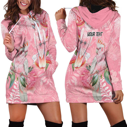 Personalised Galah Cockatoo Eucalyptus Flowers Hoodie Dress Australian Breast Cancer Spirit - Aussie Hoodie