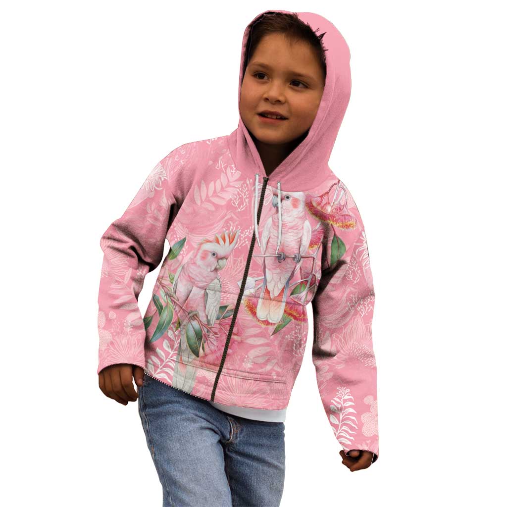 Personalised Galah Cockatoo Eucalyptus Flowers Kid Hoodie Australian Breast Cancer Spirit - Aussie Hoodie
