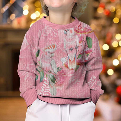 Personalised Galah Cockatoo Eucalyptus Flowers Kid Ugly Christmas Sweater Australian Breast Cancer Spirit - Aussie Hoodie