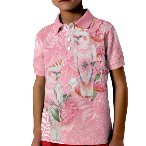 Personalised Galah Cockatoo Eucalyptus Flowers Kid Polo Shirt Australian Breast Cancer Spirit - Aussie Hoodie