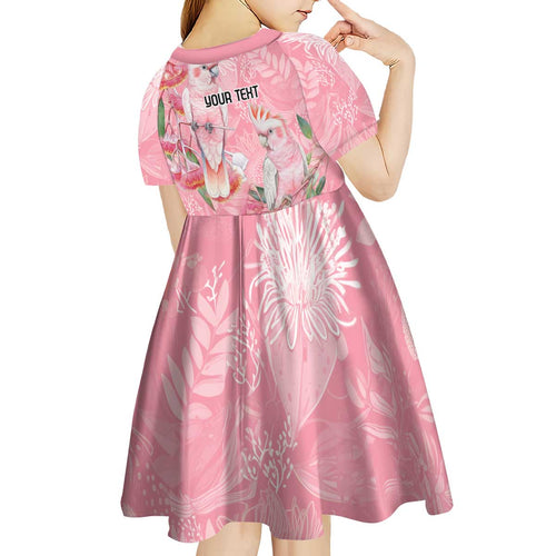 Personalised Galah Cockatoo Eucalyptus Flowers Kid Short Sleeve Dress Australian Breast Cancer Spirit - Aussie Hoodie