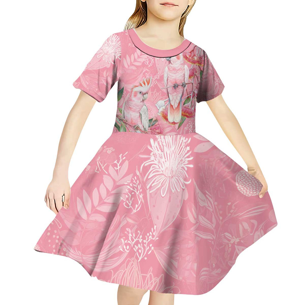 Personalised Galah Cockatoo Eucalyptus Flowers Kid Short Sleeve Dress Australian Breast Cancer Spirit - Aussie Hoodie