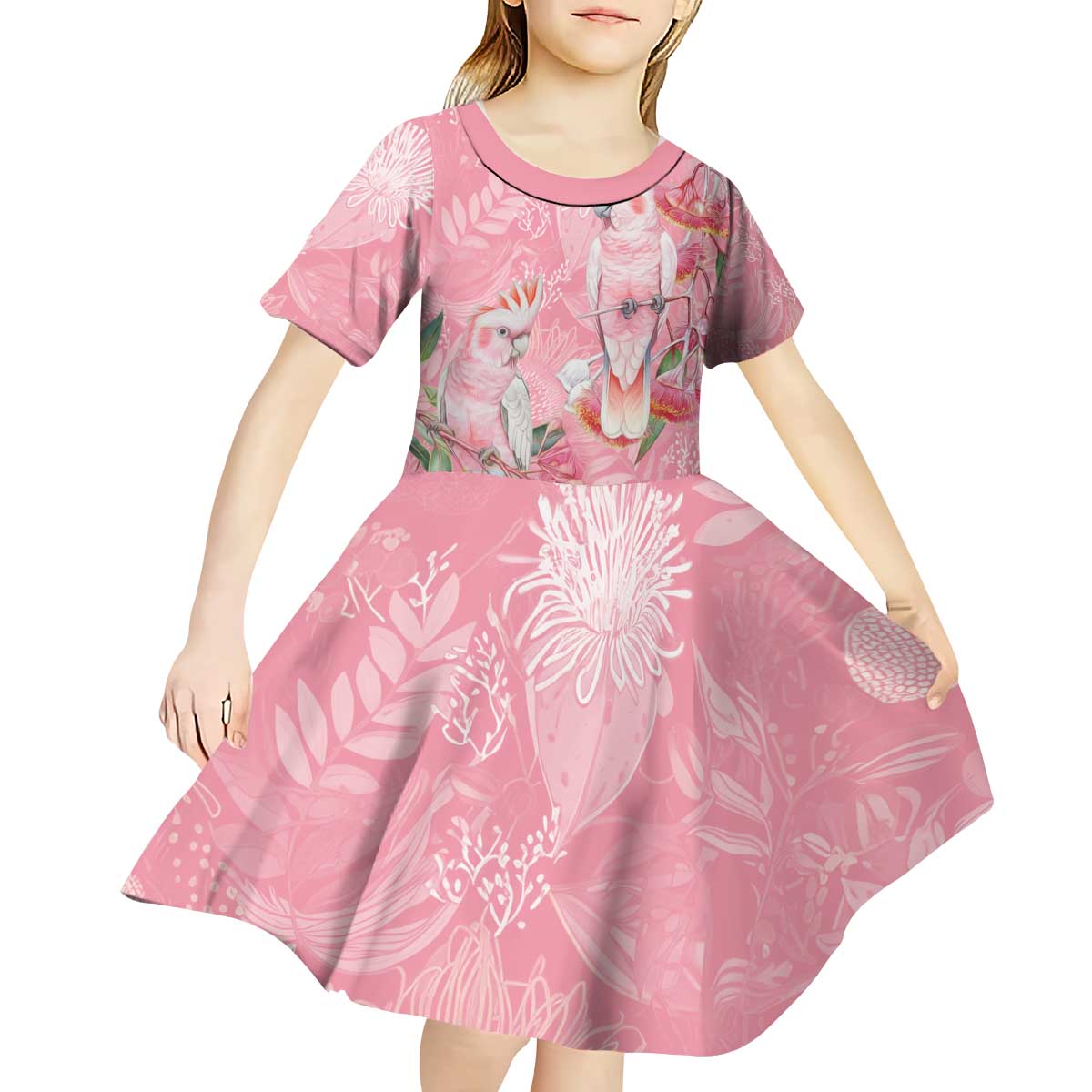 Personalised Galah Cockatoo Eucalyptus Flowers Kid Short Sleeve Dress Australian Breast Cancer Spirit - Aussie Hoodie
