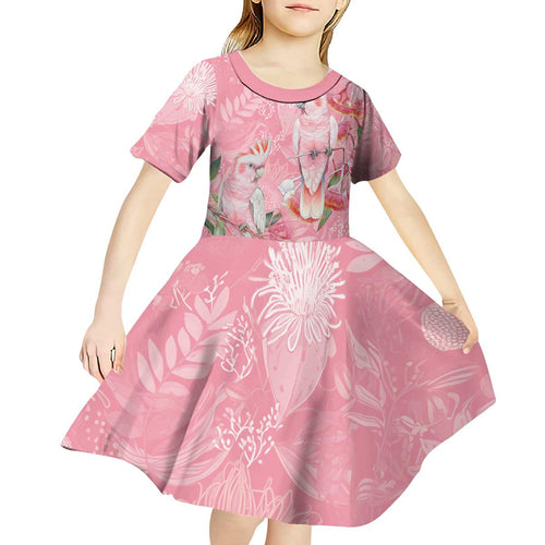 Personalised Galah Cockatoo Eucalyptus Flowers Kid Short Sleeve Dress Australian Breast Cancer Spirit - Aussie Hoodie