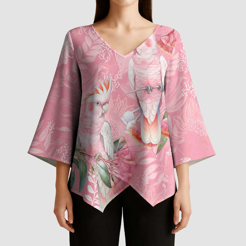 Personalised Galah Cockatoo Eucalyptus Flowers Kimono Sleeve Blouse Australian Breast Cancer Spirit - Aussie Hoodie