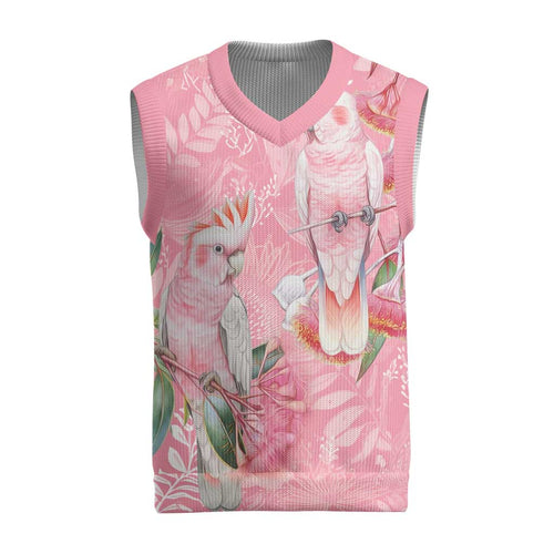Personalised Galah Cockatoo Eucalyptus Flowers Christmas Knitted V-Neck Vest Australian Breast Cancer Spirit - Aussie Hoodie