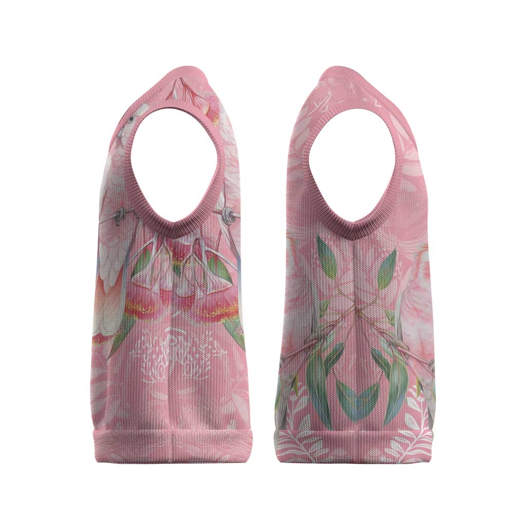 Personalised Galah Cockatoo Eucalyptus Flowers Christmas Knitted V-Neck Vest Australian Breast Cancer Spirit - Aussie Hoodie
