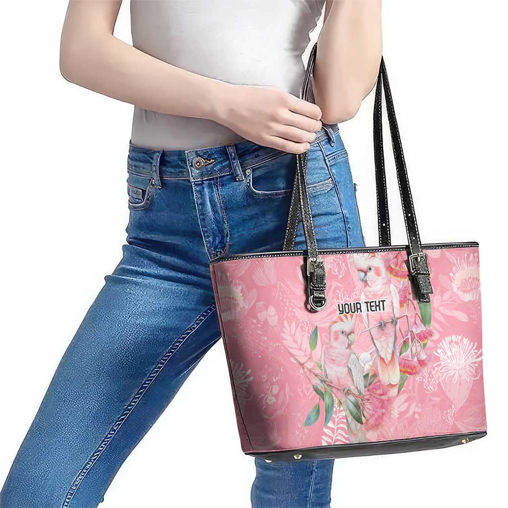 Personalised Galah Cockatoo Eucalyptus Flowers Leather Tote Bag Australian Breast Cancer Spirit - Aussie Hoodie