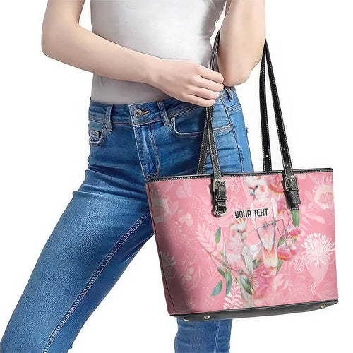 Personalised Galah Cockatoo Eucalyptus Flowers Leather Tote Bag Australian Breast Cancer Spirit - Aussie Hoodie