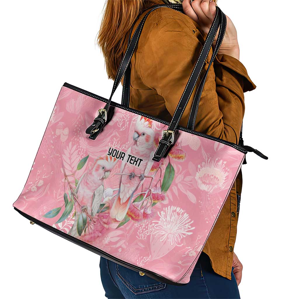 Personalised Galah Cockatoo Eucalyptus Flowers Leather Tote Bag Australian Breast Cancer Spirit - Aussie Hoodie