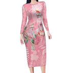 Personalised Galah Cockatoo Eucalyptus Flowers Long Sleeve Bodycon Dress Australian Breast Cancer Spirit - Aussie Hoodie
