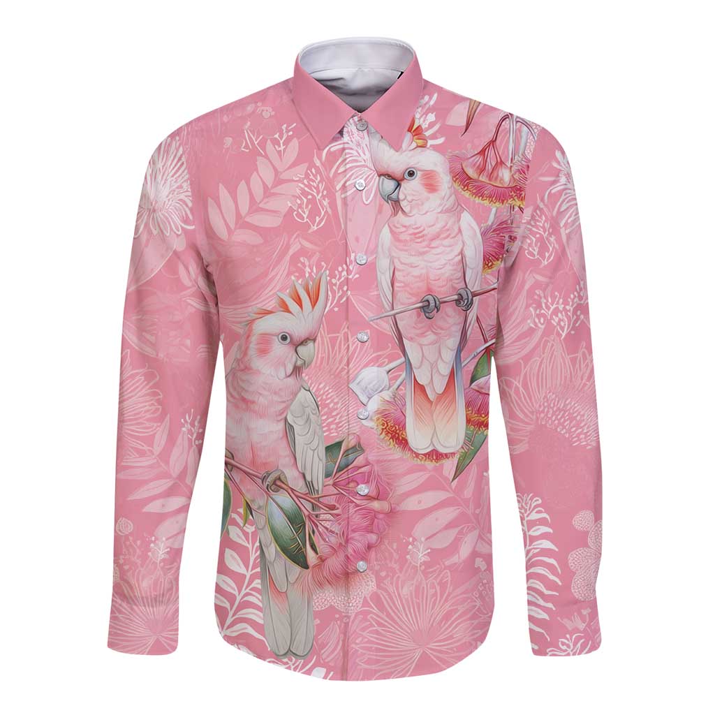 Personalised Galah Cockatoo Eucalyptus Flowers Long Sleeve Button Shirt Australian Breast Cancer Spirit - Aussie Hoodie