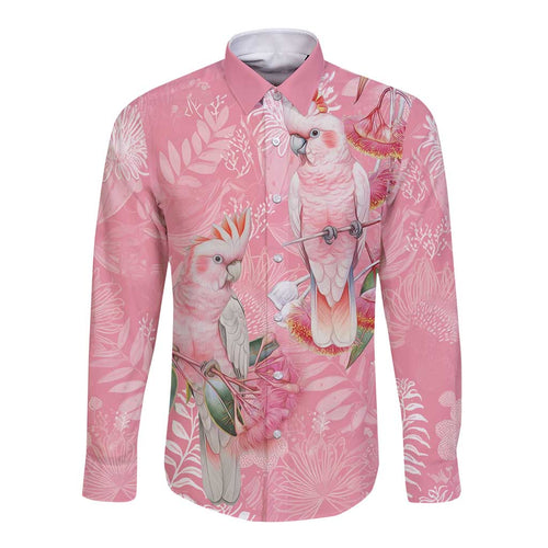 Personalised Galah Cockatoo Eucalyptus Flowers Long Sleeve Button Shirt Australian Breast Cancer Spirit - Aussie Hoodie