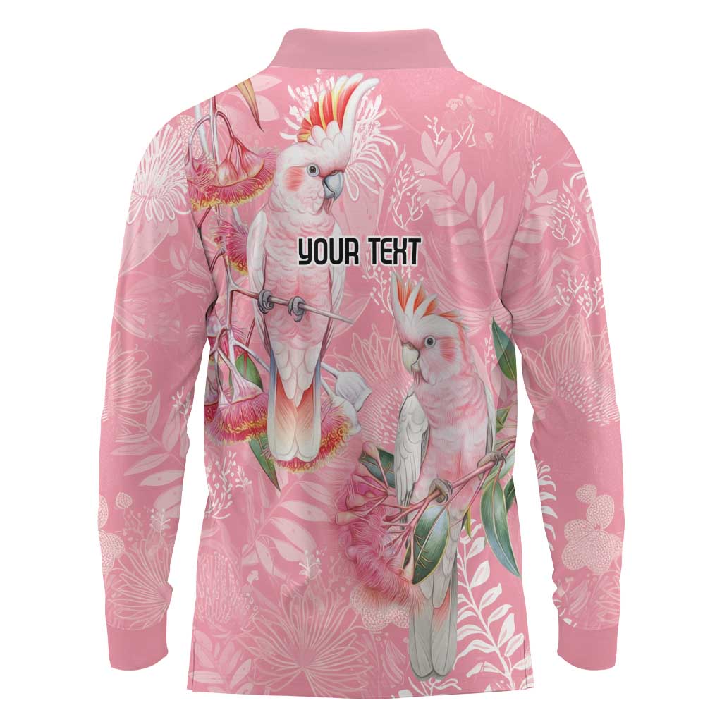 Personalised Galah Cockatoo Eucalyptus Flowers Long Sleeve Polo Shirt Australian Breast Cancer Spirit - Aussie Hoodie
