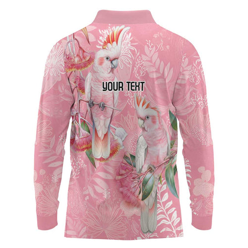 Personalised Galah Cockatoo Eucalyptus Flowers Long Sleeve Polo Shirt Australian Breast Cancer Spirit - Aussie Hoodie