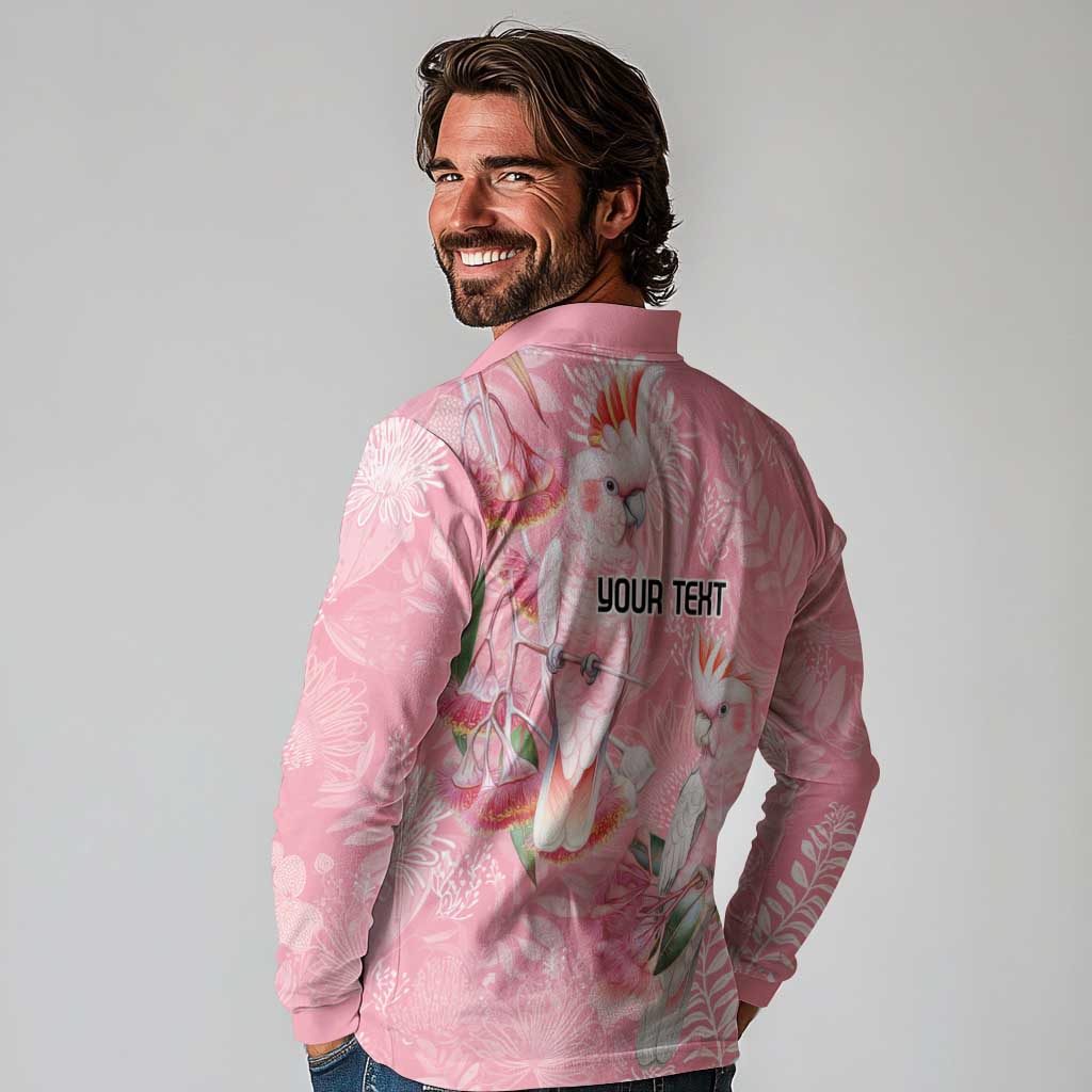 Personalised Galah Cockatoo Eucalyptus Flowers Long Sleeve Polo Shirt Australian Breast Cancer Spirit - Aussie Hoodie