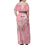Personalised Galah Cockatoo Eucalyptus Flowers Off Shoulder Maxi Dress Australian Breast Cancer Spirit - Aussie Hoodie