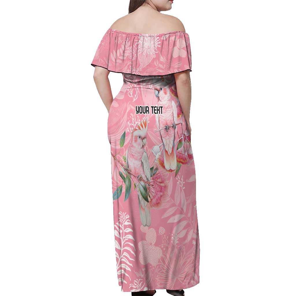 Personalised Galah Cockatoo Eucalyptus Flowers Off Shoulder Maxi Dress Australian Breast Cancer Spirit - Aussie Hoodie