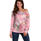 Personalised Galah Cockatoo Eucalyptus Flowers Off Shoulder Sweater Australian Breast Cancer Spirit - Aussie Hoodie