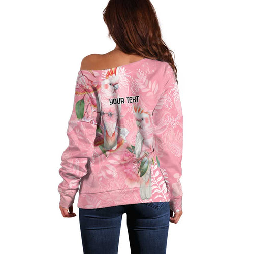 Personalised Galah Cockatoo Eucalyptus Flowers Off Shoulder Sweater Australian Breast Cancer Spirit - Aussie Hoodie