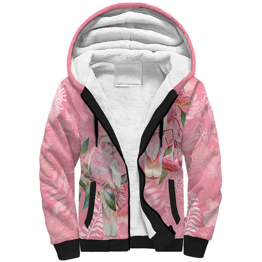 Personalised Galah Cockatoo Eucalyptus Flowers Sherpa Hoodie Australian Breast Cancer Spirit - Aussie Hoodie