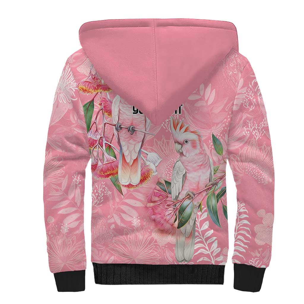 Personalised Galah Cockatoo Eucalyptus Flowers Sherpa Hoodie Australian Breast Cancer Spirit - Aussie Hoodie