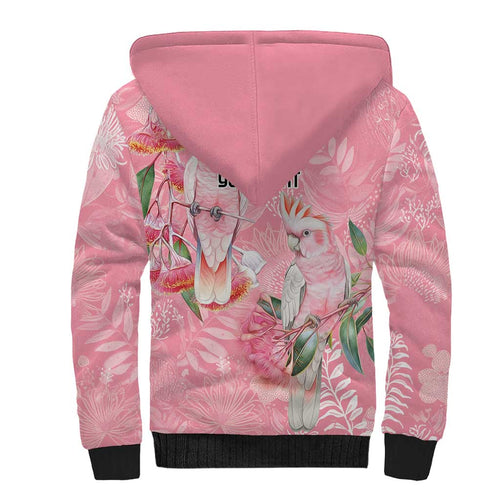 Personalised Galah Cockatoo Eucalyptus Flowers Sherpa Hoodie Australian Breast Cancer Spirit - Aussie Hoodie