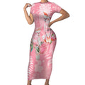 Personalised Galah Cockatoo Eucalyptus Flowers Short Sleeve Bodycon Dress Australian Breast Cancer Spirit - Aussie Hoodie