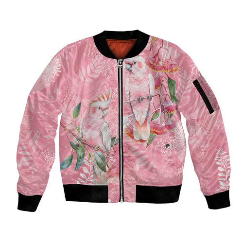 Personalised Galah Cockatoo Eucalyptus Flowers Sleeve Zip Bomber Jacket Australian Breast Cancer Spirit - Aussie Hoodie