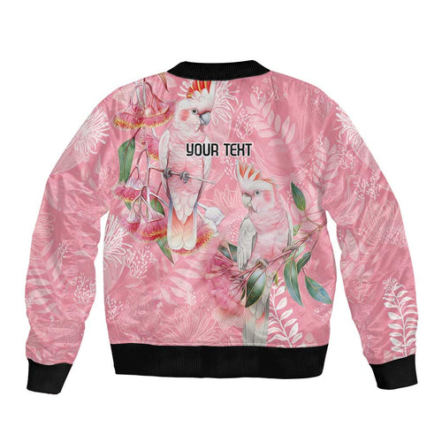 Personalised Galah Cockatoo Eucalyptus Flowers Sleeve Zip Bomber Jacket Australian Breast Cancer Spirit - Aussie Hoodie