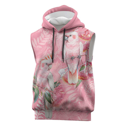 Personalised Galah Cockatoo Eucalyptus Flowers Sleeveless Hoodie Australian Breast Cancer Spirit - Aussie Hoodie