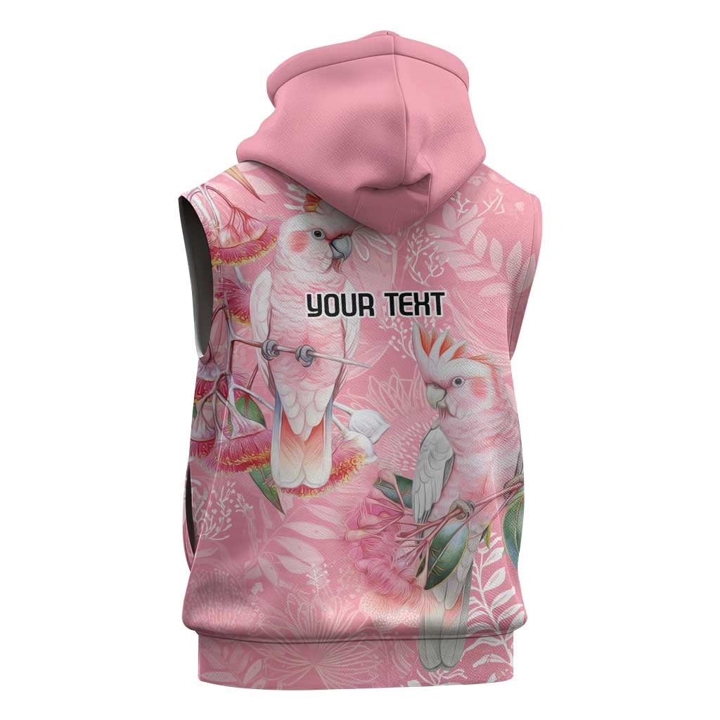 Personalised Galah Cockatoo Eucalyptus Flowers Sleeveless Hoodie Australian Breast Cancer Spirit - Aussie Hoodie