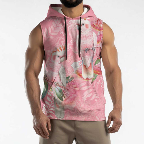 Personalised Galah Cockatoo Eucalyptus Flowers Sleeveless Hoodie Australian Breast Cancer Spirit - Aussie Hoodie
