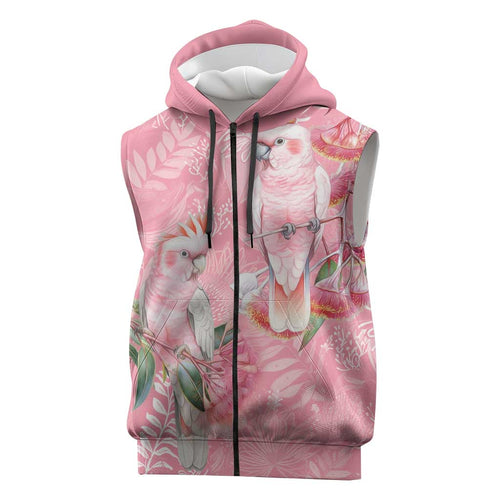 Personalised Galah Cockatoo Eucalyptus Flowers Sleeveless Zip Hoodie Australian Breast Cancer Spirit LT9