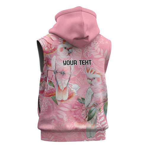 Personalised Galah Cockatoo Eucalyptus Flowers Sleeveless Zip Hoodie Australian Breast Cancer Spirit LT9