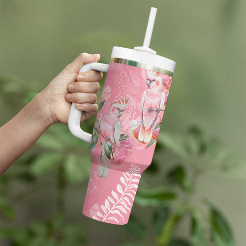 Personalised Galah Cockatoo Eucalyptus Flowers Tumbler With Handle Australian Breast Cancer Spirit - Aussie Hoodie