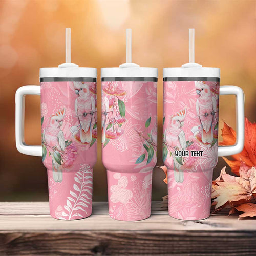 Personalised Galah Cockatoo Eucalyptus Flowers Tumbler With Handle Australian Breast Cancer Spirit - Aussie Hoodie
