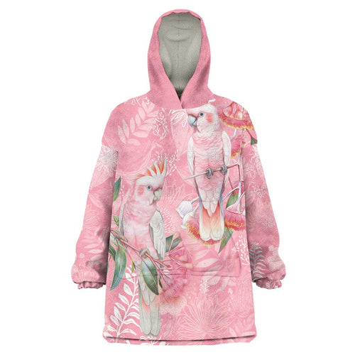 Personalised Galah Cockatoo Eucalyptus Flowers Wearable Blanket Hoodie Australian Breast Cancer Spirit - Aussie Hoodie