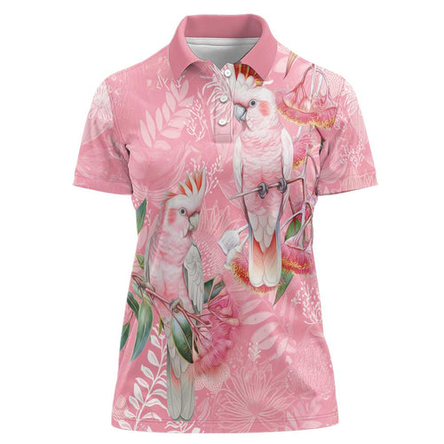Personalised Galah Cockatoo Eucalyptus Flowers Women Polo Shirt Australian Breast Cancer Spirit - Aussie Hoodie