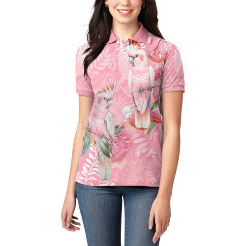 Personalised Galah Cockatoo Eucalyptus Flowers Women Polo Shirt Australian Breast Cancer Spirit - Aussie Hoodie