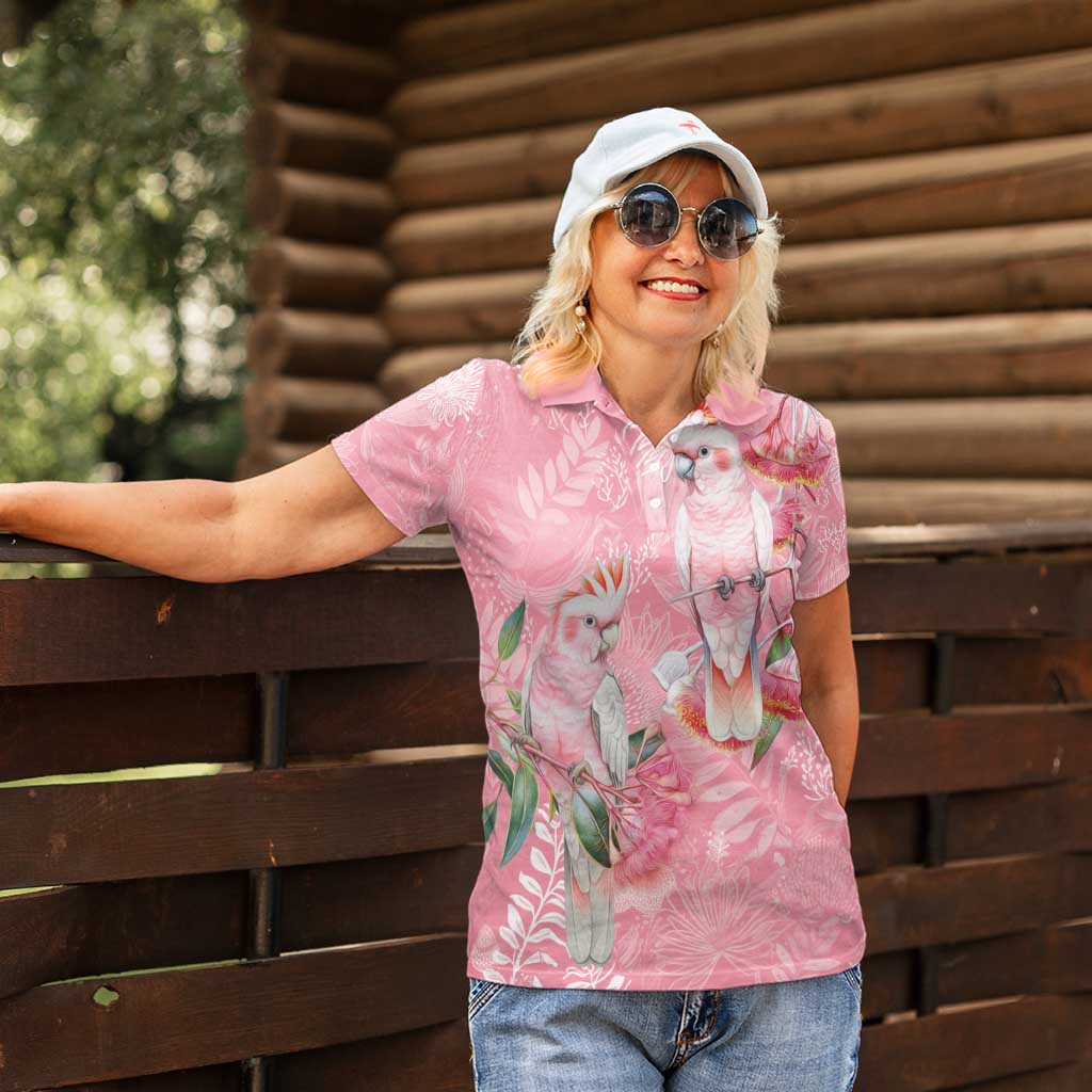 Personalised Galah Cockatoo Eucalyptus Flowers Women Polo Shirt Australian Breast Cancer Spirit - Aussie Hoodie