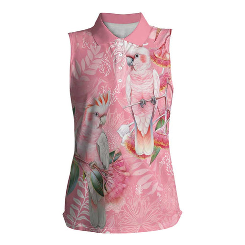 Personalised Galah Cockatoo Eucalyptus Flowers Women Sleeveless Polo Shirt Australian Breast Cancer Spirit - Aussie Hoodie