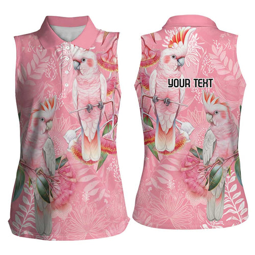 Personalised Galah Cockatoo Eucalyptus Flowers Women Sleeveless Polo Shirt Australian Breast Cancer Spirit - Aussie Hoodie