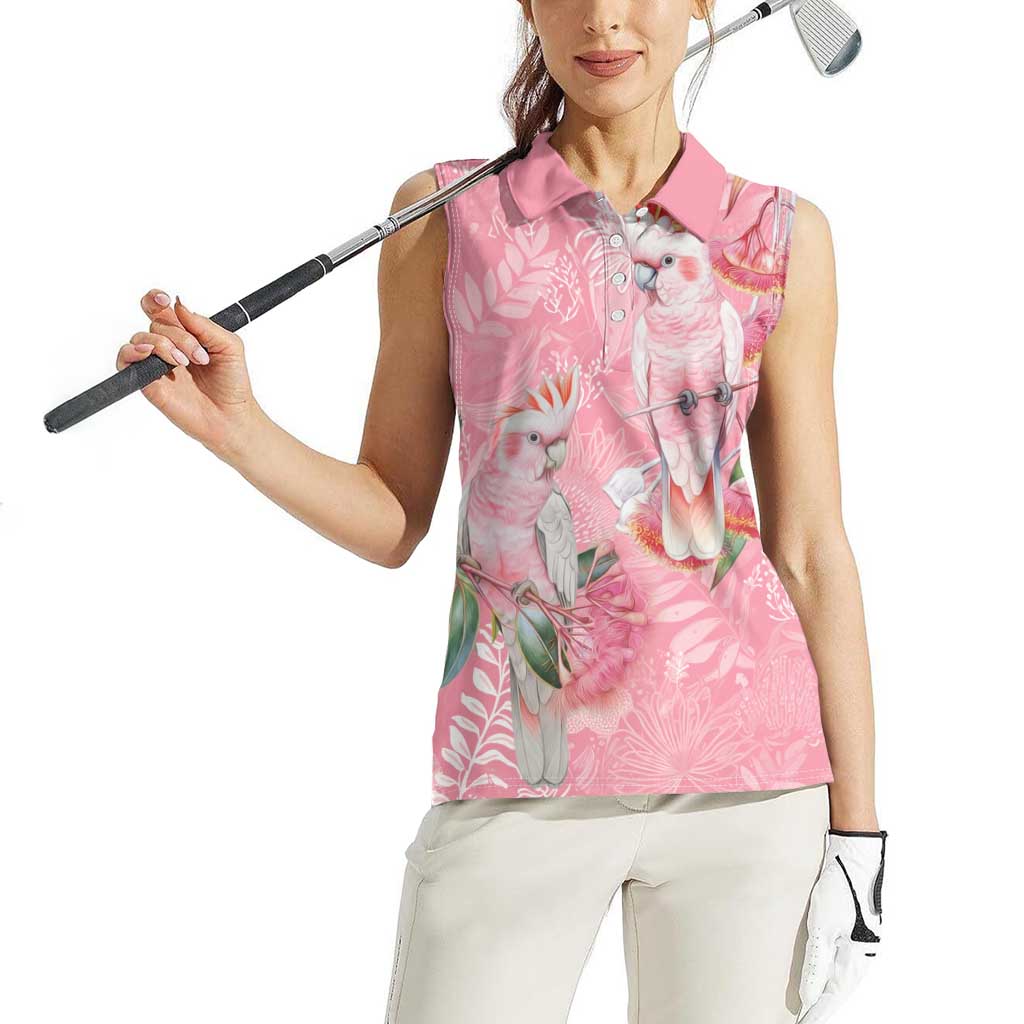 Personalised Galah Cockatoo Eucalyptus Flowers Women Sleeveless Polo Shirt Australian Breast Cancer Spirit - Aussie Hoodie