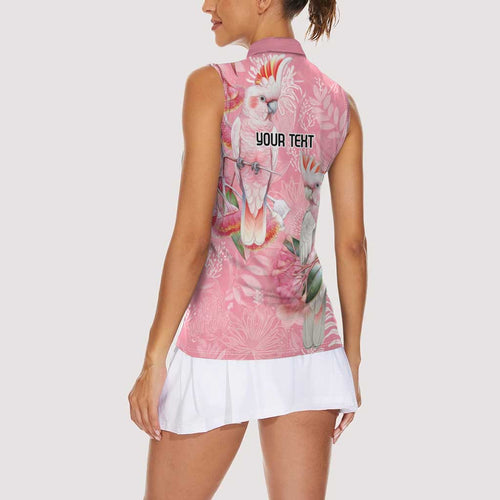 Personalised Galah Cockatoo Eucalyptus Flowers Women Sleeveless Polo Shirt Australian Breast Cancer Spirit - Aussie Hoodie