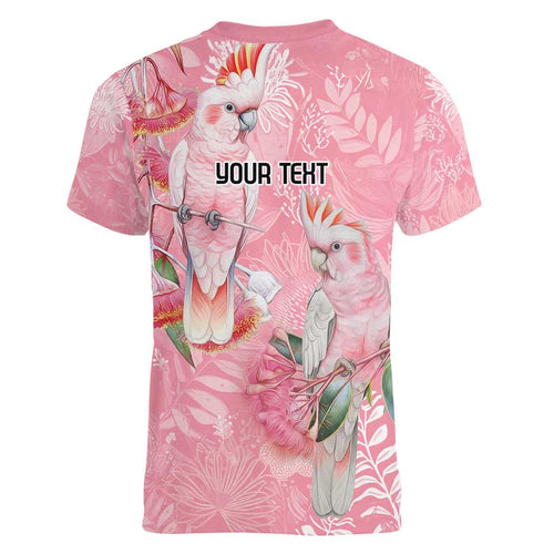 Personalised Galah Cockatoo Eucalyptus Flowers Women V-Neck T-Shirt Australian Breast Cancer Spirit - Aussie Hoodie