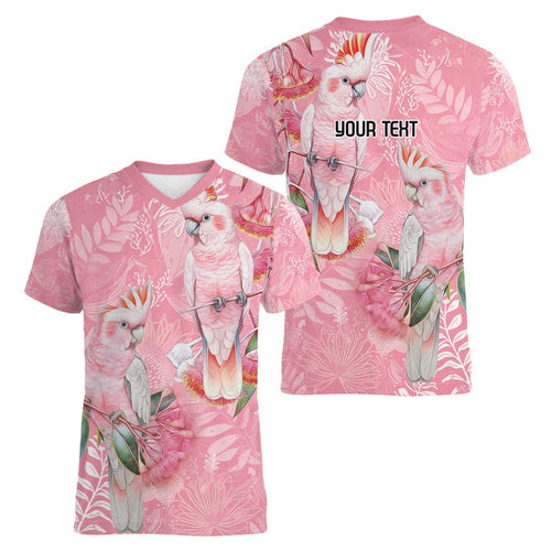 Personalised Galah Cockatoo Eucalyptus Flowers Women V-Neck T-Shirt Australian Breast Cancer Spirit - Aussie Hoodie