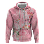 Personalised Galah Cockatoo Eucalyptus Flowers Zip Hoodie Australian Breast Cancer Spirit - Aussie Hoodie