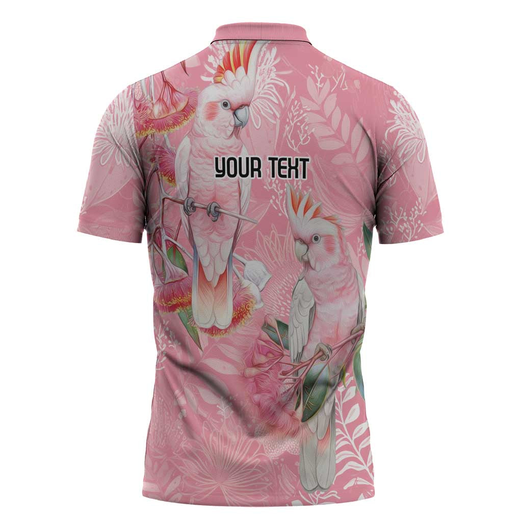 Personalised Galah Cockatoo Eucalyptus Flowers Zipper Polo Shirt Australian Breast Cancer Spirit - Aussie Hoodie