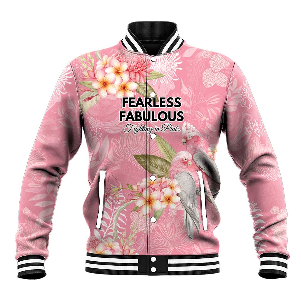Personalised Galah Cockatoo Fighting in Pink Baseball Jacket Australian Breast Cancer Spirit - Aussie Hoodie